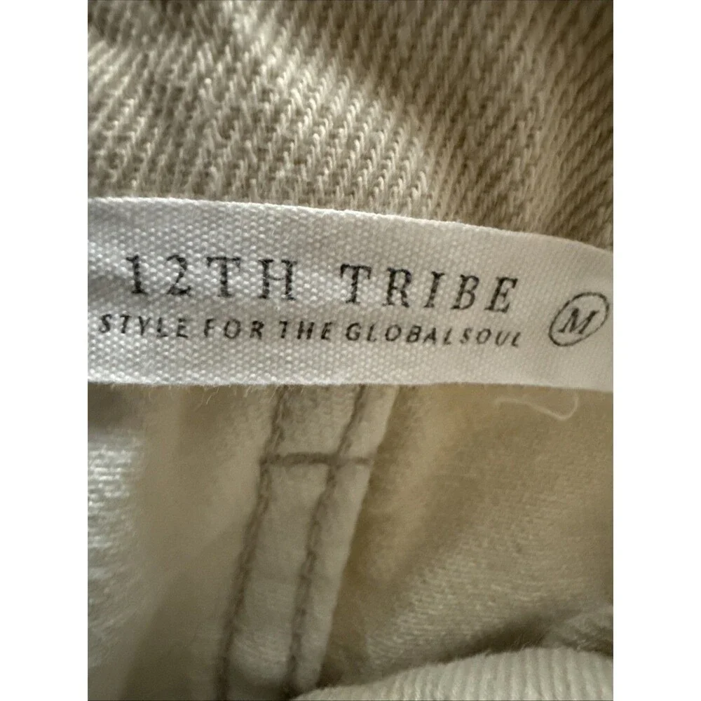 12th Tribe Jeans Womens High rise Barrel Leg Baggy Denim 2 Tone Cream sz M $98